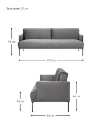 Sofa rozkładana z aksamitu z metalowymi nogami Fluente (3-osobowa), Tapicerka: aksamit (wysokiej jakości, Stelaż: lite drewno sosnowe z cer, Nogi: metal malowany proszkowo, Jasnoszary aksamit, S 220 x W 86 cm
