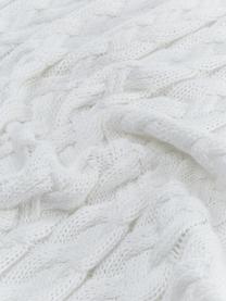 Coperta a maglia con motivo a trecce Caleb, 100% cotone pettinato, Bianco, Larg. 130 x Lung. 170 cm
