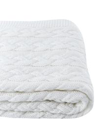 Coperta a maglia con motivo a trecce Caleb, 100% cotone pettinato, Bianco, Larg. 130 x Lung. 170 cm