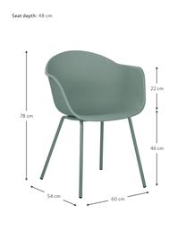 Sedia con braccioli con gambe in metallo Claire, Seduta: materiale sintetico, Gambe: metallo verniciato a polv, Verde, Larg. 60 x Prof. 54 cm