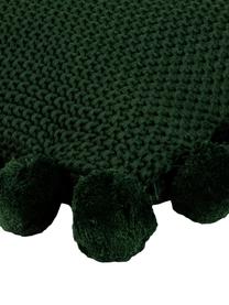 Poszewka na poduszkę z dzianiny z pomponami Molly, 100% bawełna, Ciemny zielony, S 40 x D 40 cm