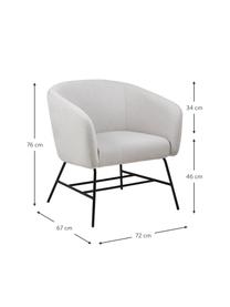 Moderne fauteuil Ramsey in lichtgrijs, Bekleding: polyester, Poten: gepoedercoat metaal, Geweven stof lichtgrijs, B 72 x D 67 cm