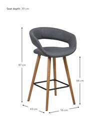 Barstoelen Grace, 2 stuks, Bekleding: polyester, Poten: geolied eikenhout, Geweven stof donkergrijs, B 56 x H 87 cm