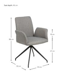 Chaise pivotante rembourrée grise Naya, Tissu gris clair, larg. 59 x prof. 59 cm