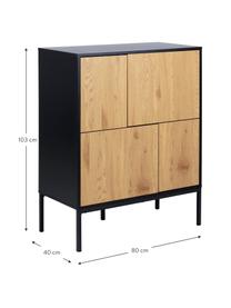 Kommode Seaford aus Holz und Metall, Korpus: Mitteldichte Holzfaserpla, Füße: Metall, pulverbeschichtet, Schwarz, Wildeichenholz, B 80 x H 103 cm