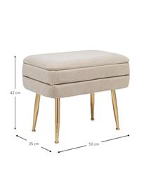Banco de terciopelo Pavlina, con espacio de almacenamiento, Tapizado: 100% terciopelo de poliés, Estructura: tablero de fibras de dens, Patas: acero recubierto, Terciopelo beige, latón, An 50 x Al 42 cm