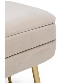 Banco de terciopelo Pavlina, con espacio de almacenamiento, Tapizado: 100% terciopelo de poliés, Estructura: tablero de fibras de dens, Patas: acero recubierto, Terciopelo beige, latón, An 50 x Al 42 cm