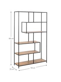 Estantería de madera y metal Seaford, Estantes: tablero de fibras de dens, Estructura: metal con pintura en polv, Madera, negro, An 114 x Al 185 cm