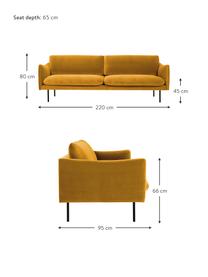 Canapé 3 places en velours et pieds en métal Moby, Velours jaune moutarde, larg. 220 x prof. 95 cm
