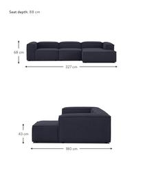 Divano angolare componibile Lennon, Rivestimento: 100% poliestere Con 115.0, Struttura: legno di pino massiccio, , Piedini: plastica I piedini si tro, Tessuto blu scuro, Larg. 327 x Prof. 180 cm, chaise-longue a sinistra