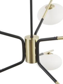 Grote design hanglamp Guna, Baldakijn: gepoedercoat metaal, Mat zwart. Lampframe: messingkleurig, mat, Ø 70 cm
