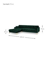 Sofa narożna z aksamitu Mamaia (5-osobowa), Butelkowozielony aksamit, S 293 x G 185 cm, lewostronna