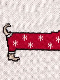 Plaid réversible imprimé Noël Santas Little Helper, 100 % coton, Beige, rouge, larg. 150 x long. 200 cm