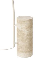Lámpara arco de travertino Cora, Adornos: metal recubierto, Cable: cubierto en tela Dado que, Champán, beige, F 97 x Al 166 cm