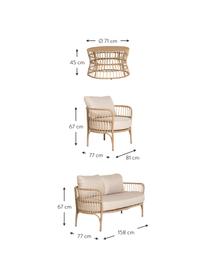 Salon lounge de jardin Hampton, 4 élém., Beige, brun clair, Lot de différentes tailles
