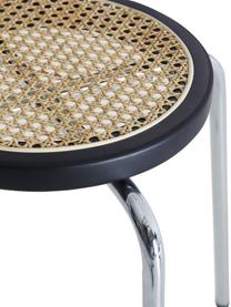 Runder Hocker Ibiza, Sitzfläche: Rattan, Rand: Birkenholz, Gestell: Metall, verchromt, Beige, Schwarz, Chromfarben, Ø 35 x H 44 cm