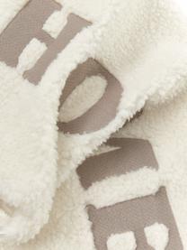 Bestickte Teddy-Kissenhülle Home in Cremefarben, 100% Polyester  (Teddyfell), Cremefarben, Beige, 30 x 50 cm