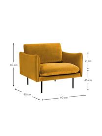 Sillón de terciopelo Moby, Tapizado: terciopelo (poliéster de , Estructura: madera de pino maciza, Patas: metal con pintura en polv, Terciopelo mostaza, An 90 x F 90 cm