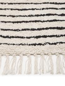 Alfombra artesanal de algodón con flecos Fini, estilo boho, 100% algodón, Beige, negro, An 120 x L 180 cm (Tamaño S)