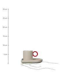 Porcelánové šálky na espresso s podšálky Niki, 2 ks, Porcelán, Greige, červená, Ø 6 cm, V 6 cm, 80 ml