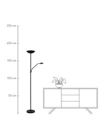 Großer Dimmbarer LED-Deckenfluter Zenith mit Leselampe, Lampenschirm: Metall, Lampenfuß: Metall, Schwarz, B 53 x H 180 cm