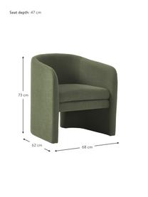 Sillón Mairo, Tapizado: 54% poliéster, 36% viscos, Estructura: madera de pino maciza, Tejido verde bosque, An 68 x F 62 cm