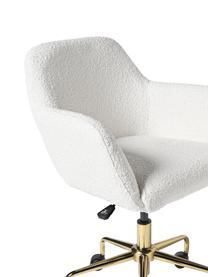 Bouclé-Schreibtischstuhl Lucie, Bezug: 80 % Polyester (Bouclé), , Beine: Metall, pulverbeschichtet, Rollen: Kunststoff, Bouclé Weiß, Goldfarben, B 57 x T 57 cm