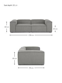 Modulares Sofa Lennon (3-Sitzer) in Grau aus Cord, Bezug: Cord (92% Polyester, 8% P, Gestell: Massives Kiefernholz, Spe, Füße: Kunststoff Die Füße befin, Cord Grau, B 238 x T 119 cm