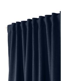 Rideau opaque avec ruflette multiple Jensen, 2 pièces, 95 % polyester, 5 % nylon, Bleu foncé, larg. 130 x long. 260 cm