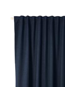 Rideau opaque avec ruflette multiple Jensen, 2 pièces, 95 % polyester, 5 % nylon, Bleu foncé, larg. 130 x long. 260 cm