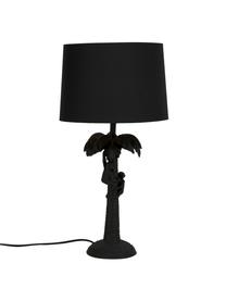 Große Boho-Tischlampe Coconut in Schwarz, Lampenschirm: Baumwolle, Lampenfuß: Kunststoff, Schwarz, Ø 31 x H 58 cm