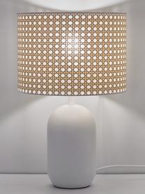 Lámpara de mesa con tejido vienés Vienna, Pantalla: plástico, Cable: tela, Beige, blanco, ∅ 25 x Al 40 cm