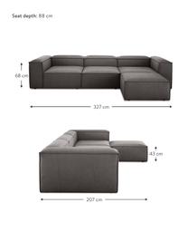 Canapé d'angle modulable 4 places avec pouf Lennon, Tissu anthracite, larg. 327 x prof. 207 cm