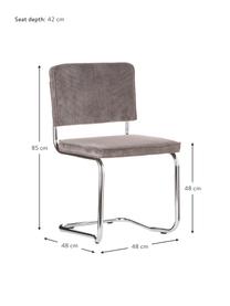 Corduroy cantilever stoel Kink, Bekleding: corduroy (88% nylon, 12% , Frame: verchroomd metaal, Poten: kunststof, Corduroy grijs, chroomkleurig, B 48 x D 48 cm
