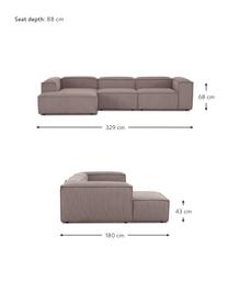 Modulaire hoekbank Lennon van corduroy, Bekleding: corduroy (92% polyester, , Frame: massief grenenhout, FSC-g, Poten: kunststof, Corduroy bruin, B 327 x D 180 cm, hoekdeel links