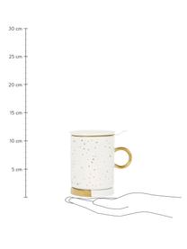 Taza de té con colador, tapadera y platito Astre, Gres, Blanco, dorado, Ø 9 x Al 12 cm, 350 ml