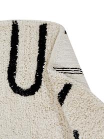 Tappeto rotondo lavabile con motivo a lettere ABC, Cotone riciclato (80% cotone, 20% altre fibre), Marrone chiaro, nero, Ø 150 cm (taglia M)