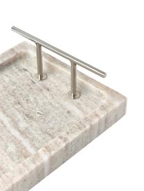 Deko-Tablett Terri aus Marmor, Ablage: Marmor, Griffe: Metall, beschichtet, Beige, marmoriert, B 30 x H 5 cm