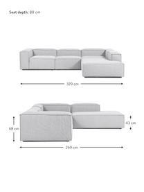 Modulares XL-Ecksofa Lennon, Bezug: 100% Polyester Der strapa, Gestell: Massives Kiefernholz, FSC, Füße: Kunststoff, Webstoff Hellgrau, B 329 x H 68 cm, Eckteil rechts