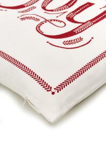 Kissenhülle Joy mit winterlichen Stickereien, 100 % Baumwolle, Weiß, Rot, B 45 x L 45 cm