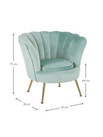 Sillón cóctel de terciopelo Oyster, Tapizado: terciopelo (poliéster) Al, Estructura: madera de eucalipto contr, Patas: metal galvanizado, Terciopelo turquesa, An 81 x F 78 cm