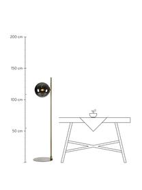 Stojací lampa z kouřového skla Dione, Mosazná, šedá, Ø 33 cm, V 135 cm