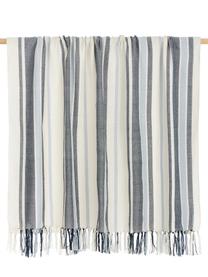 Pléd z recyklovaného polyesteru Lines, 100 % recyklovaný polyester, s certifikátem GRS, Modrá, bílá, Š 130 cm, D 170 cm