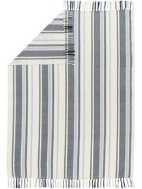Pléd z recyklovaného polyesteru Lines, 100 % recyklovaný polyester, s certifikátem GRS, Modrá, bílá, Š 130 cm, D 170 cm