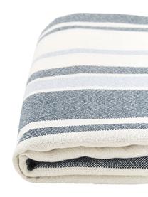 Pléd z recyklovaného polyesteru Lines, 100 % recyklovaný polyester, s certifikátem GRS, Modrá, bílá, Š 130 cm, D 170 cm