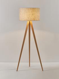Stojací stativová lampa z masivního dřeva Jake, skandi styl, Krémová, světle hnědá, Ø 60 cm, V 150 cm