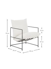Gestoffeerde fauteuil Wayne met metalen frame, Frame: gepoedercoat metaal, Geweven stof wit, B 69 x D 74 cm