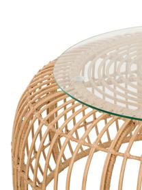 Ronde salontafel Costa met glazen tafelblad, Tafelblad: glas, Frame: polyethyleen-vlechtwerk, Lichtbruin, Ø 85 cm