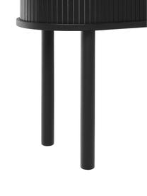 Highboard Calary mit geriffelter Front, Korpus: Mitteldichte Holzfaserpla, Beine: Massives Eichenholz, FSC-, Griffe: Metall, gebürstet, Schwarz, B 75 x H 130 cm