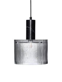Hanglamp Revolve met geribbeld oppervlak, Lampenkap: glas, Fitting: marmer, Baldakijn: gecoat metaal, Transparant, zwart, gemarmerd, Ø 25 x H 30 cm
